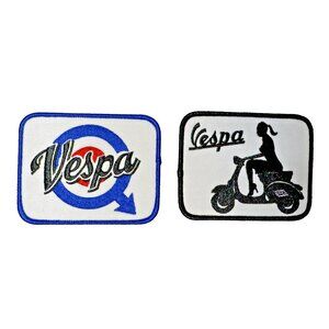 (2) LOT of Vespa Racing Scooter Premium 3in Embroidered Iron-on Patch